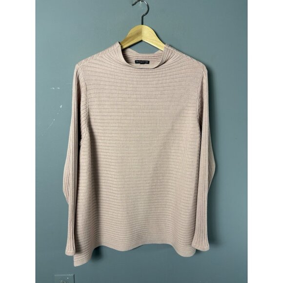 Eileen Fisher Sweaters - EILEEN FISHER Womens Plus Size 1X Light Pink Ribbed Merino Wool Pullover Sweater